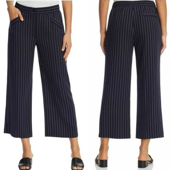 Eileen Fisher Pinstriped Pull On Wide Leg Crop Pants in Navy Blue Sz XL - Picture 1 of 8